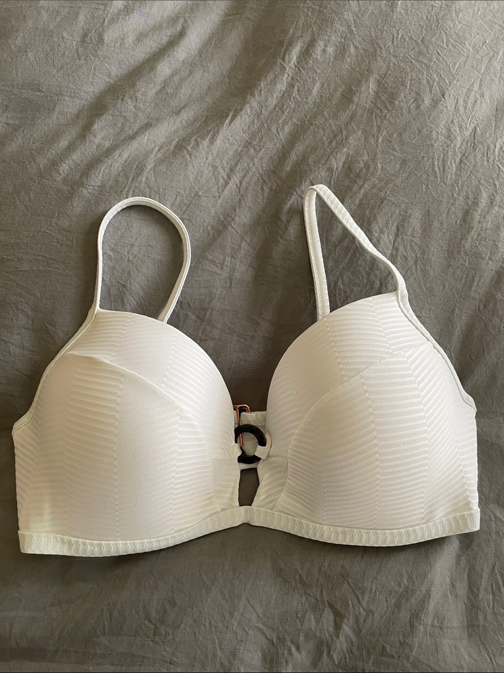 Shade & Shore white bathing suit top with Decorative Front Ring